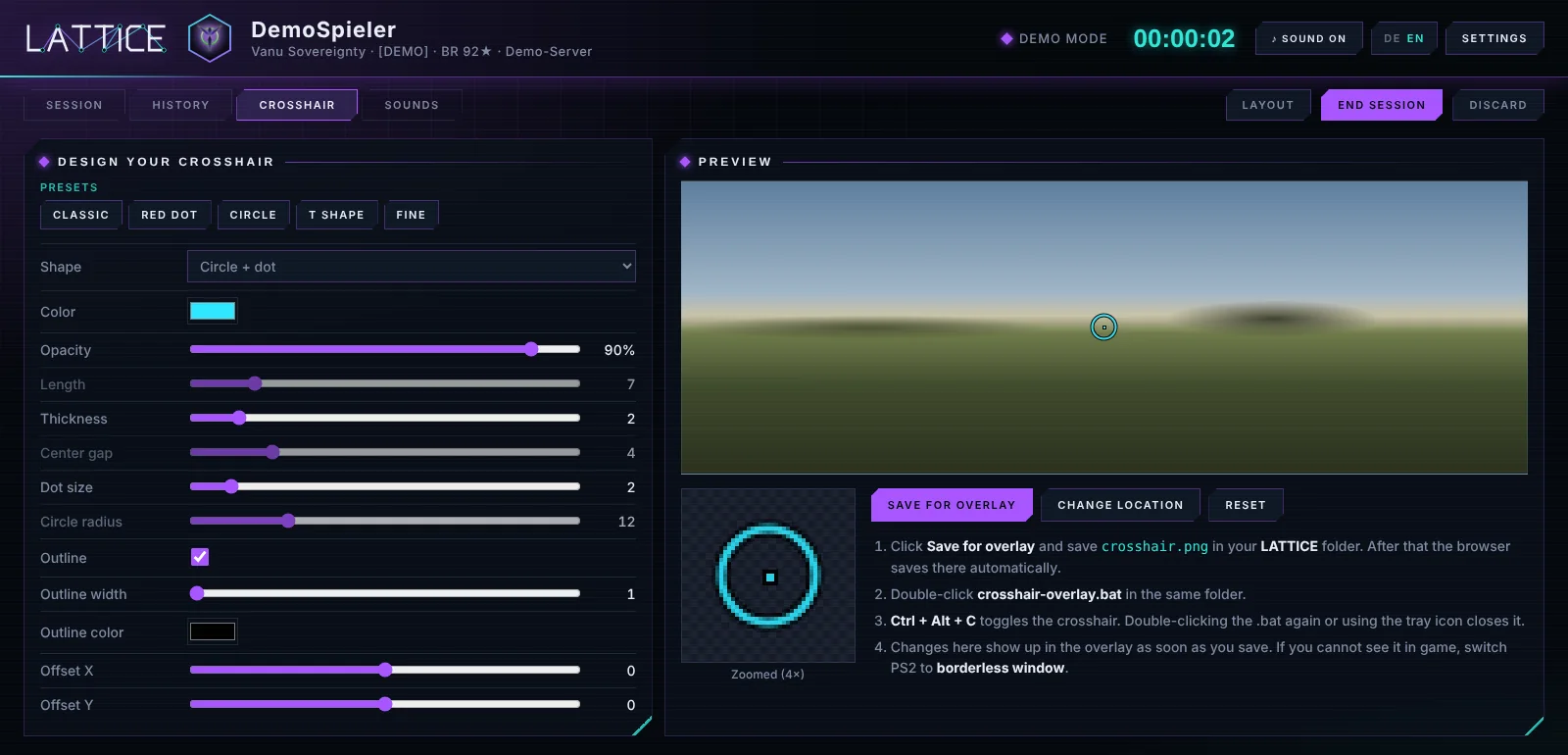 Crosshair-Editor mit Vorschau